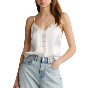 Open Edit Lace Inset Satin Camisole Ivory Adjustable Strap SizeS NWT Fabric Pull